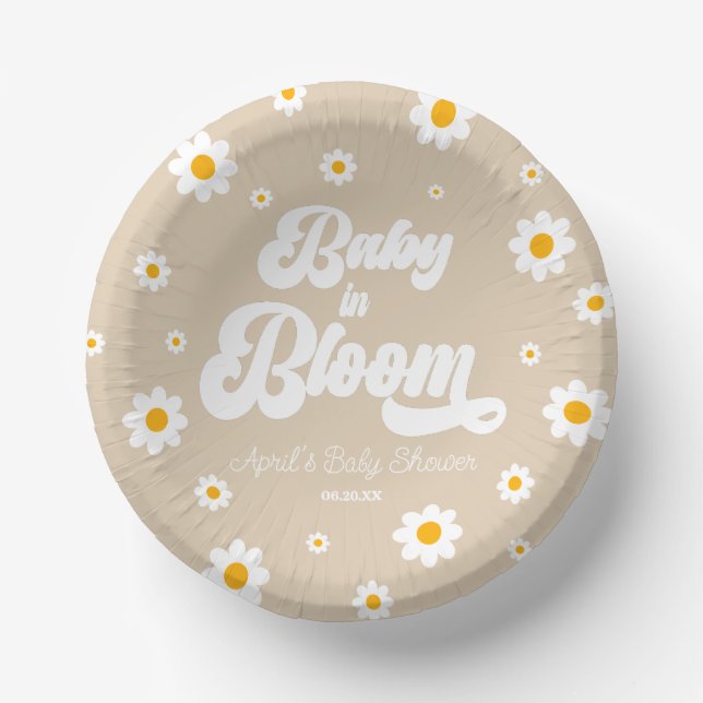 Baby In Bloom Tan Daisy Flower Floral Baby Shower Paper Bowls (Front)