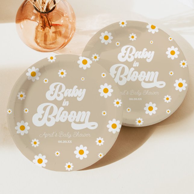 Baby In Bloom Tan Daisy Flower Floral Baby Shower Paper Plates (Creator Uploaded)