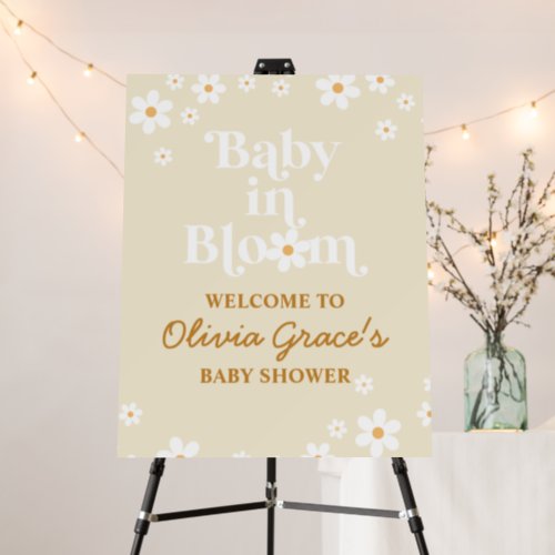 Baby in Bloom tan Daisy Shower Welcome Poster