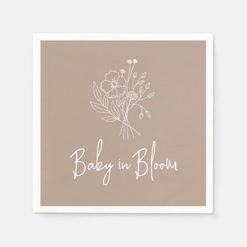 Baby In Bloom Taupe Boho Baby Shower Napkins