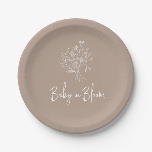 Baby In Bloom Taupe Boho Baby Shower Paper Plates