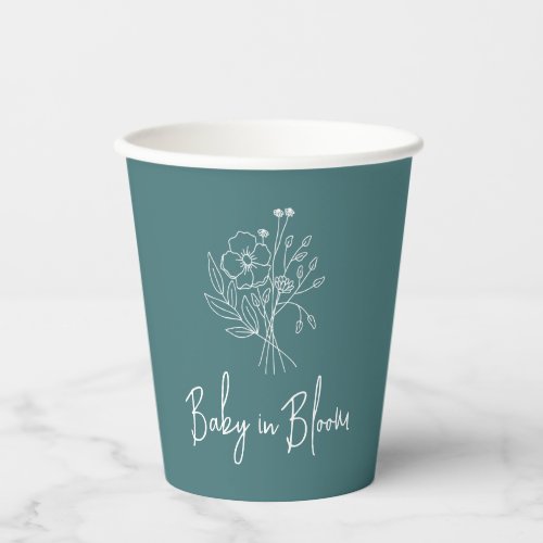 Baby In Bloom Teal Boho Baby Shower Paper Cups