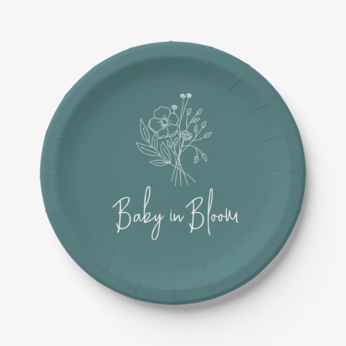 Baby In Bloom Teal Boho Baby Shower Paper Plates