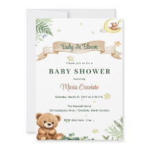 "Baby In Bloom" Teddy Bear Baby Shower Invitation