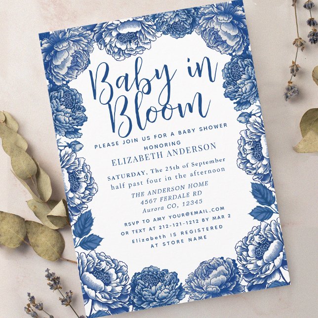 Baby in Bloom Toile De Jouy Floral Baby Shower Invitation (Creator Uploaded)
