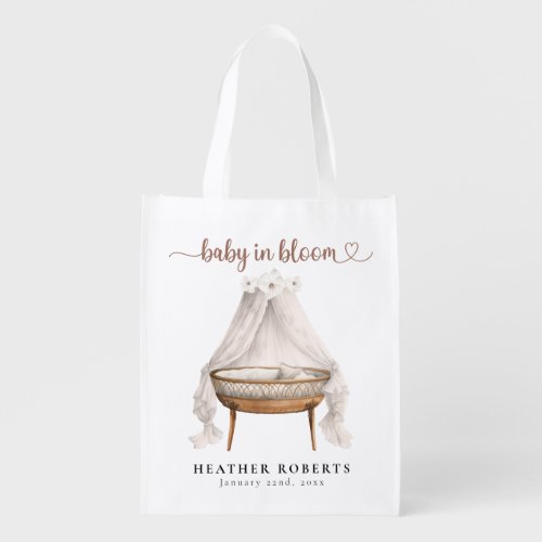 Baby In Bloom Trendy Boho Baby Shower Grocery Bag