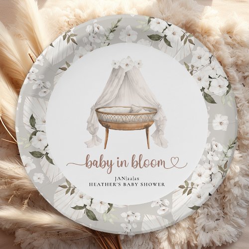 Baby In Bloom Trendy Boho Baby Shower Heart Script Paper Plates