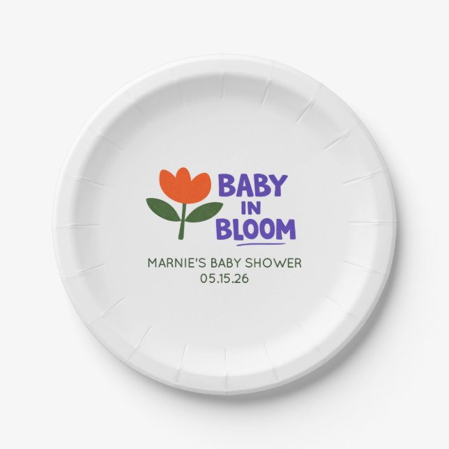 Baby in Bloom Tulip Trendy Modern Baby Shower Paper Plates (Front)