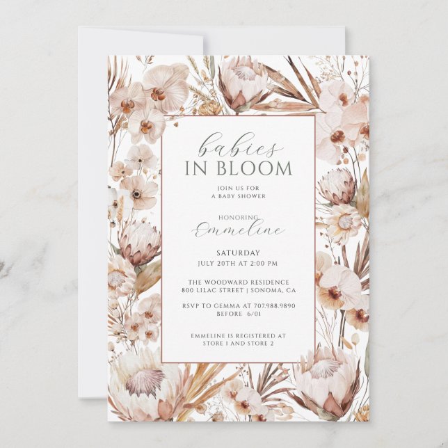 Baby in Bloom Twins Wildflower Boho Baby Shower Invitation (Front)