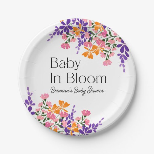 Baby in Bloom Vibrant Spring Flowers Baby Shower Paper Plates