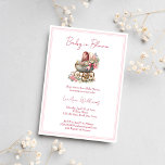 Baby in bloom vintage carriage flowers baby shower invitation<br><div class="desc">Baby in bloom vintage baby carriage with wild flowers pink bow baby shower template invitation instant digital download</div>
