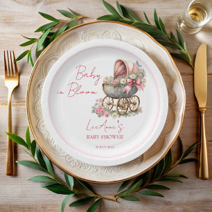 Baby in bloom vintage carriage flowers baby shower paper plates