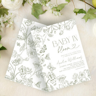 Baby In Bloom Vintage Floral Sage Green Shower Invitation