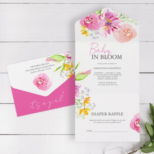 Baby in Bloom Watercolor Baby Shower Invitations