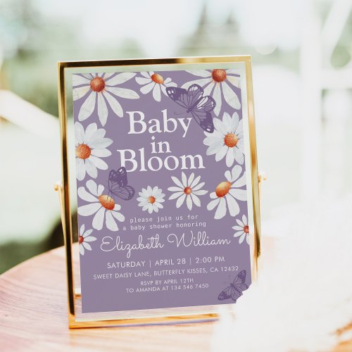 Baby in Bloom Watercolor Daisies and Butterfly  Invitation