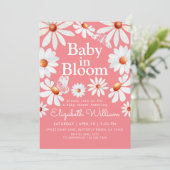 Baby in Bloom Watercolor Daisies & Butterfly Pink Invitation (Standing Front)