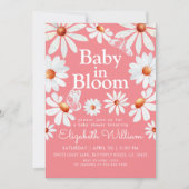 Baby in Bloom Watercolor Daisies & Butterfly Pink Invitation (Front)
