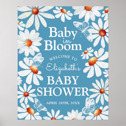 Baby in Bloom Watercolor Daisies  Butterfly Poste Poster