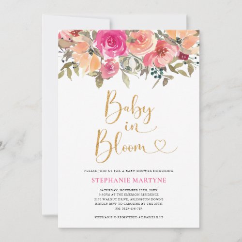 Baby In Bloom Watercolor Fall Floral Baby Shower Invitation