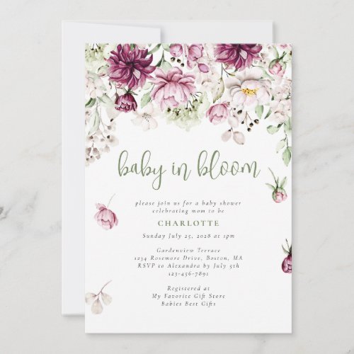 Baby In Bloom Watercolor Floral Baby Shower  Invitation