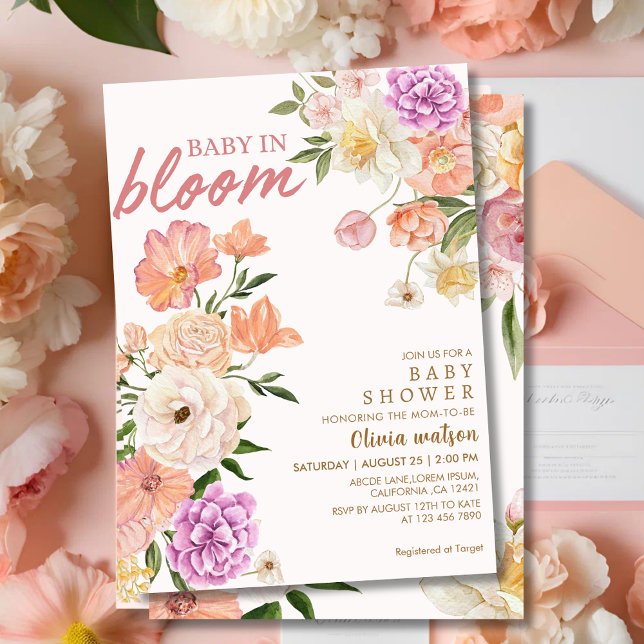 Baby in bloom watercolor floral baby shower invitation (Creator Uploaded)