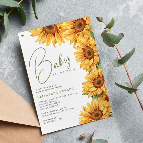 Baby in bloom watercolor floral baby shower invitation