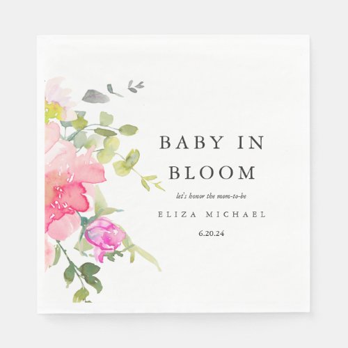 Baby in Bloom Watercolor Floral Baby Shower Napkins