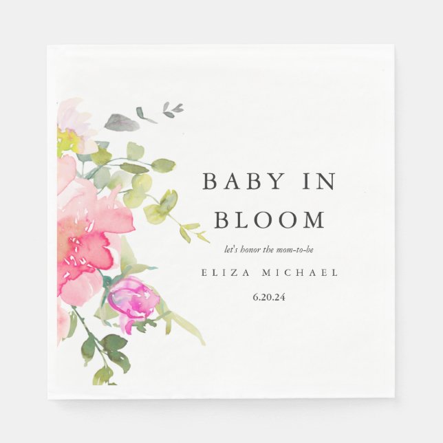 Baby in Bloom Watercolor Floral Baby Shower Napkins (Front)