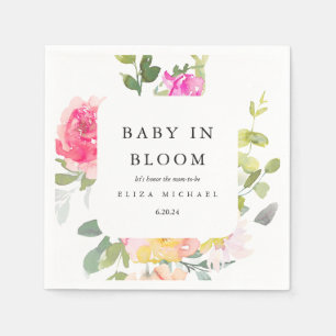 Baby in Bloom Watercolor Floral Baby Shower White Napkins
