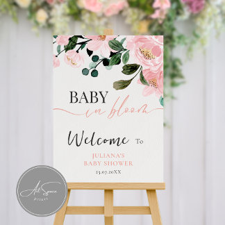 Baby in Bloom Watercolor Floral Baby Welcome Sign