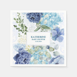 Baby in bloom watercolor floral blue baby shower napkins