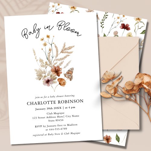 Baby in Bloom Watercolor Floral Spring Baby Shower Invitation