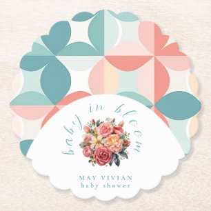 Baby in Bloom Watercolor Floral Tile Baby Shower Paper Coaster