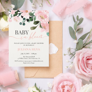 Baby In Bloom Watercolor Flower Girl Baby Shower Invitation