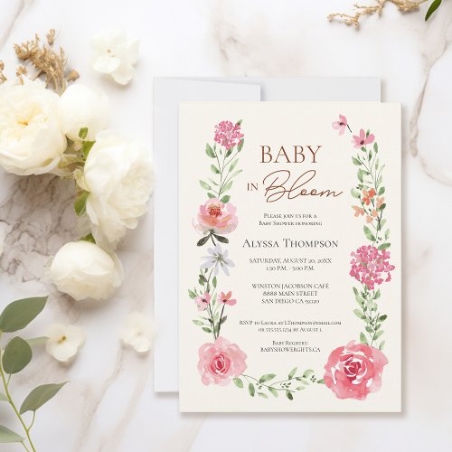 Baby in Bloom Watercolor Flowers Baby Shower Invitation