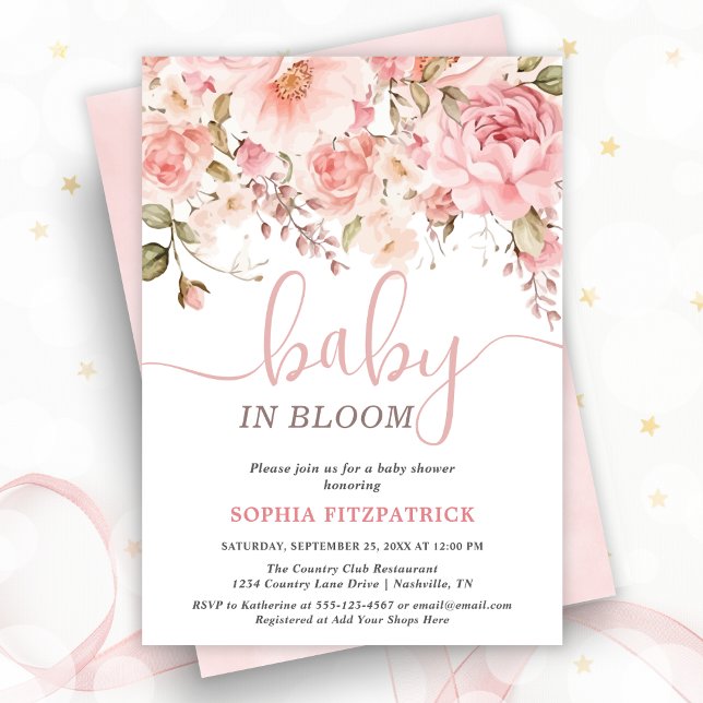 Baby in Bloom Watercolor Flowers Girl Baby Shower  Invitation (Baby in Bloom Watercolor Flowers Girl Baby Shower Invitation)