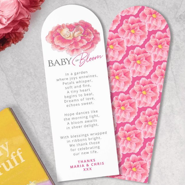 Baby in Bloom watercolor pink baby shower poem Bookmarks (Creator Uploaded)