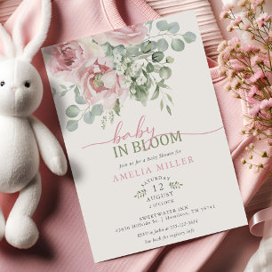Baby in Bloom Watercolor Pink Floral Girl Shower  Invitation
