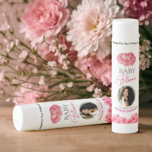 Baby in bloom watercolor pink photo baby shower lip balm