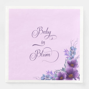 Baby In Bloom Watercolor Purple Flower Baby Shower Paper Dinner Napkins
