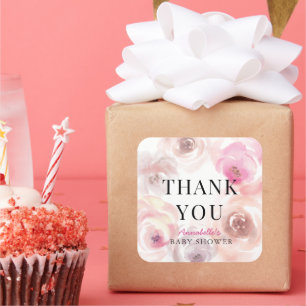 Baby in Bloom Watercolor Rose Baby Shower Square Sticker
