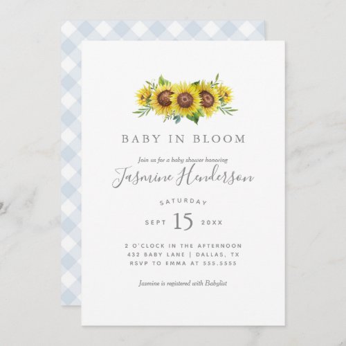 Baby in Bloom Watercolor Sunflower Baby Shower Inv Invitation