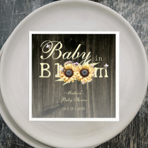 Baby in Bloom Watercolor Sunflower Baby Shower Napkins