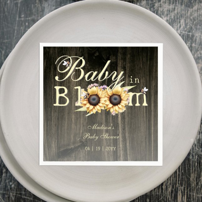 Baby in Bloom Watercolor Sunflower Baby Shower Napkins (Baby in Bloom Watercolor Sunflower Baby Shower Napkins)