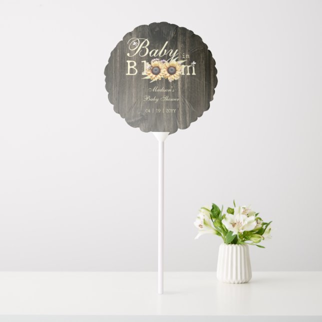 Baby in Bloom Watercolor Sunflowers Baby Shower Balloon (In SItu)