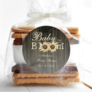 Baby in Bloom Watercolor Sunflowers Baby Shower Classic Round Sticker