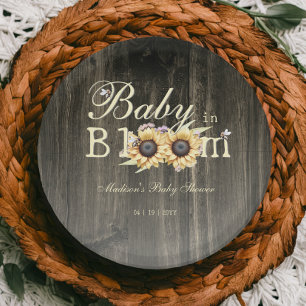 Baby in Bloom Watercolor Sunflowers Baby Shower Paper Plates
