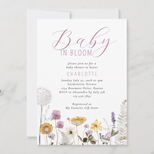 Baby In Bloom Watercolor Wildflower Baby Shower  Invitation