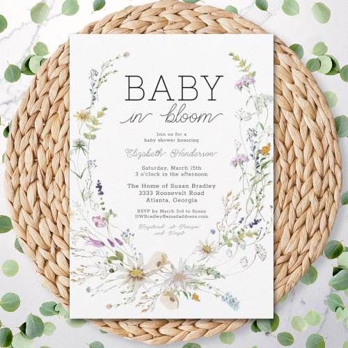 Baby In Bloom Watercolor Wildflower Baby Shower Invitation