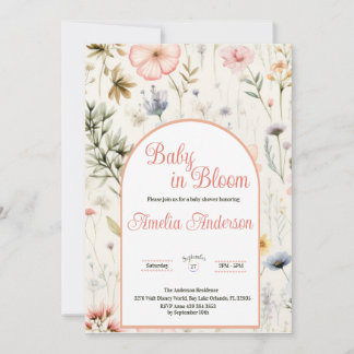 Baby in Bloom Watercolor Wildflower Floral Shower  Invitation